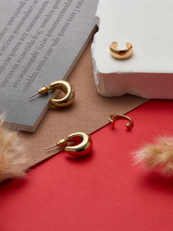 Набор серьги и каффы 4 шт. &laquo;Бублик&raquo;, цвет золото