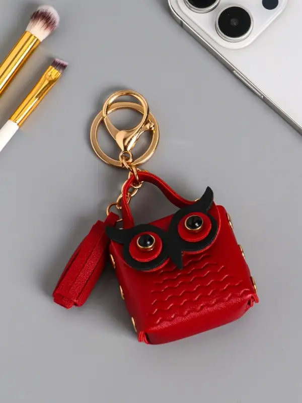 Брелок кожзам с карабином, с кистью "Сумочка. Сова" бордо 5,2х2,5х6 см