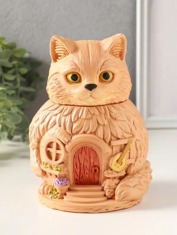 Шкатулка для украшений с крышкой &laquo;Кот Теремок&raquo;, 15&times;10 см, гипс, рыжий