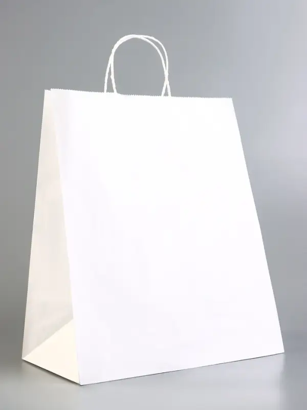 Пакет крафт без печати, белый, круглая ручка 32&times;18&times;37 см