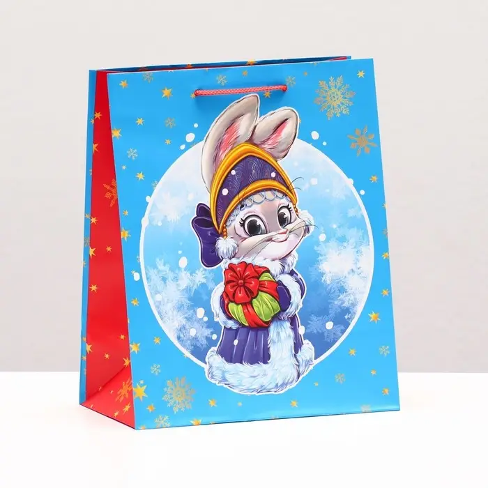 Пакет подарочный "Зайка снегурочка" , 18 х 22,3 х 10 см.