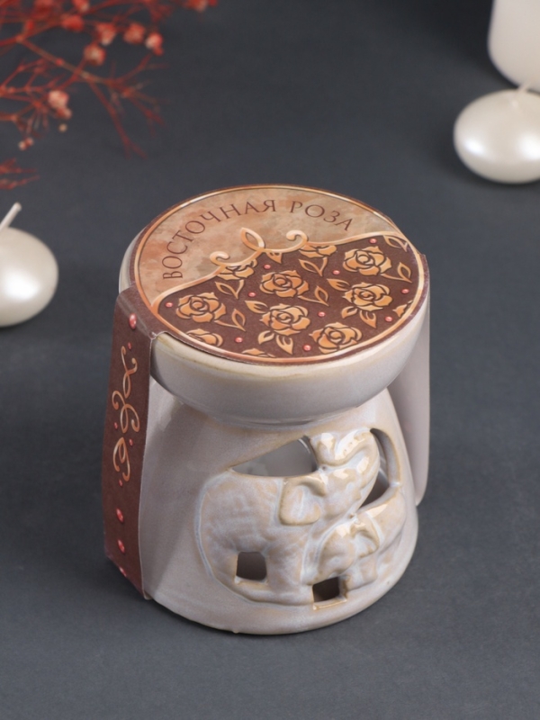 Набор: аромалампа для эфирных масел, мелтсы из воска ароматические &laquo;Слон со слонёнком&raquo;, светлый беж, 10&times;10&times;9 см