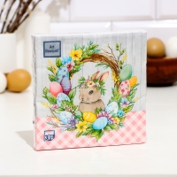 Пасхальные салфетки бумажные Art Bouquet &laquo;Пасхальный венок с кроликом&raquo;, 3 слоя, 33х33 см, 20 шт