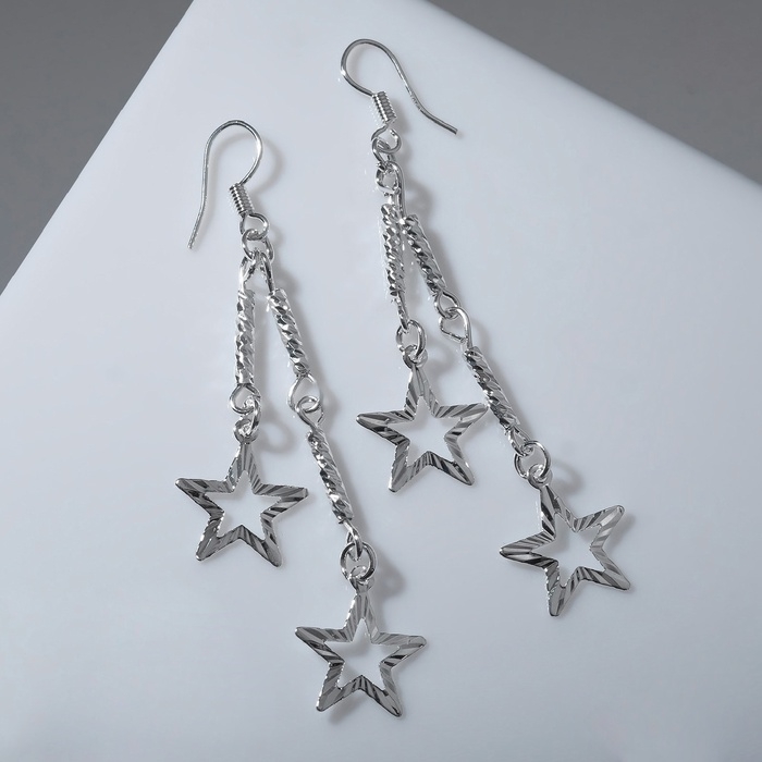 Серьги висячие &laquo;Звёзды&raquo; на цепочках, цвет серебро