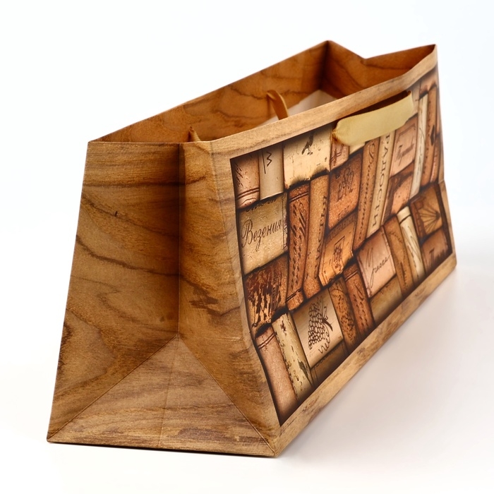 Пакет под бутылку горизонтальный &laquo;Пробки&raquo;, 36 &times; 10 &times; 13 см