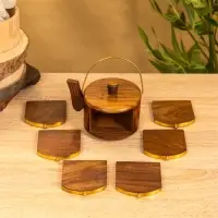 Подставка под горячее "Чайник" с золотыми вставками (набор 6 шт), 10х12х8 см,  дерево шишам