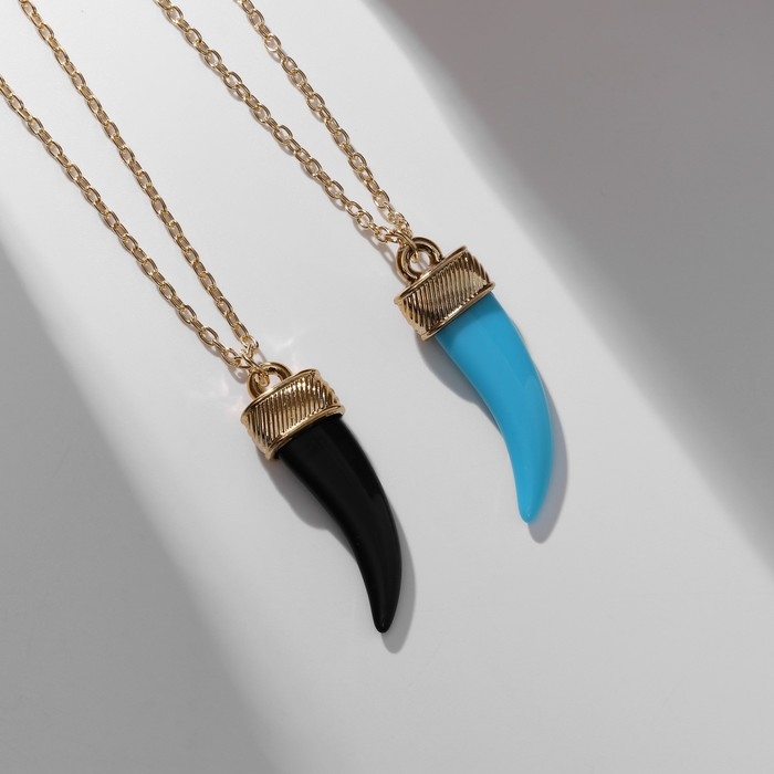 Кулоны &laquo;Неразлучники&raquo; клыки, цвет чёрно-голубой в золоте, 45 см
