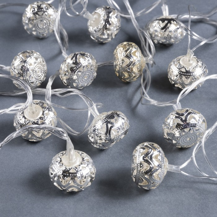 Гирлянда &laquo;Нить&raquo; 4 м с насадками &laquo;Шарик с орнаментом&raquo;, IP20, прозрачная нить, 20 LED, свечение белое, 8 режимов, 220 В