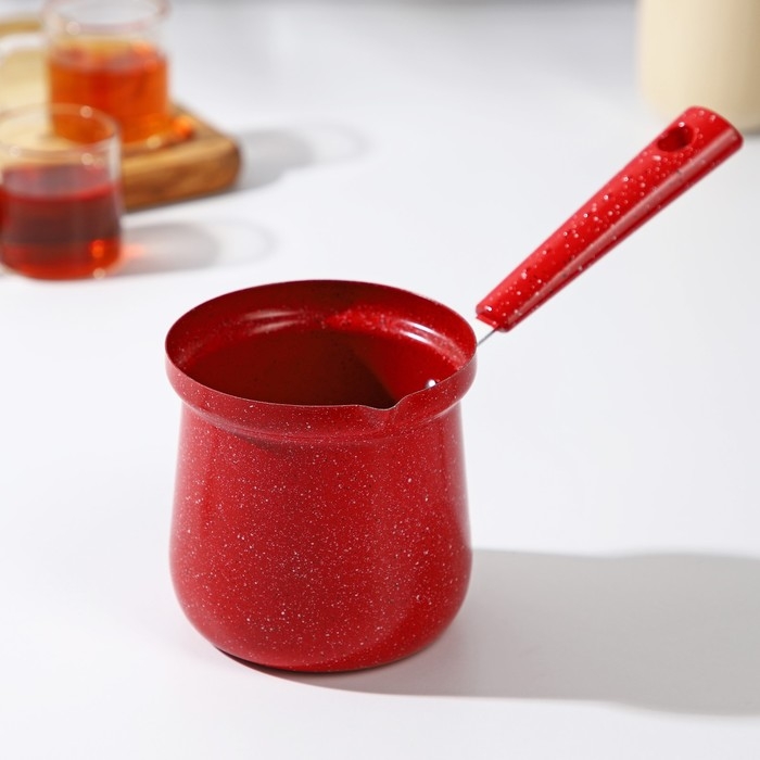 Турка Доляна &laquo;Мрамор рэд&raquo;, 500 мл, d=9 см, 19,5&times;9&times;14 см, пластиковая ручка, антипригарное покрытие, индукция, цвет красный