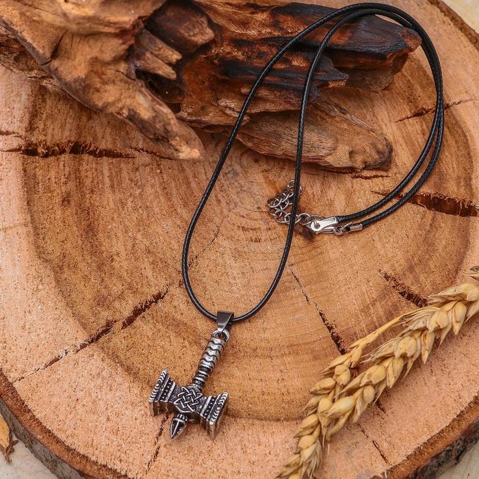 Кулон мужской &laquo;Молот Сварога&raquo;, цвет чернёное серебро на чёрном шнурке, 45 см
