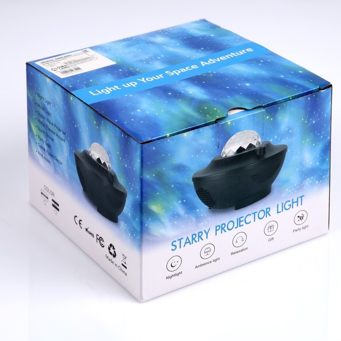 Световой прибор &laquo;Звёздное небо&raquo; 19 см, динамик, свечение RGB, пульт ДУ, 5 В, белый