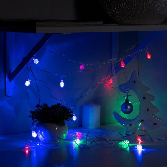 Гирлянда &laquo;Нить&raquo; 5 м с насадками &laquo;Фонарики&raquo;, IP20, прозрачная нить, 20 LED, свечение мульти (RG/RB), мигание, 220 В