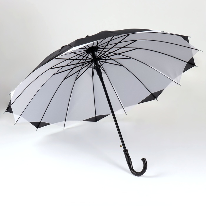 Зонт - трость полуавтоматический &laquo;Однотонный&raquo;, двухслойный, 16 спиц, R = 52/60 см, D = 120 см, цвет черно-белый