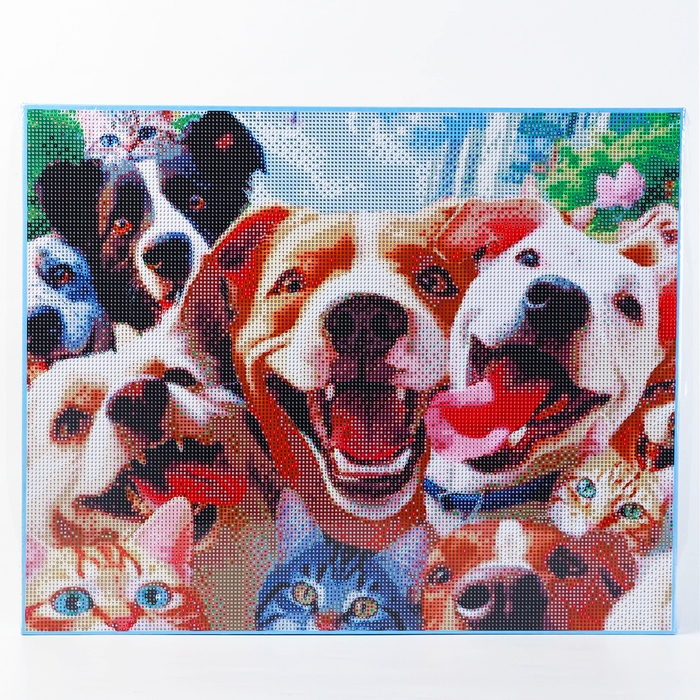 Алмазная мозаика с полным заполнением на холсте с подрамником &laquo;Веселые животные&raquo;, 40 х 50 см