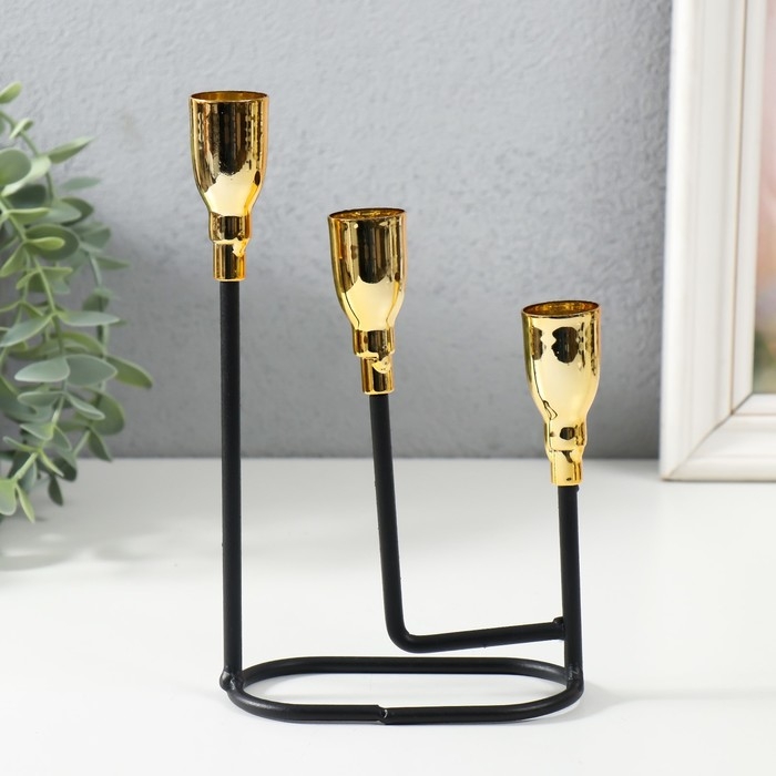 Подсвечник металл на 3 свечи "Афина" чёрный с золотом 13х5,8х22,2 см