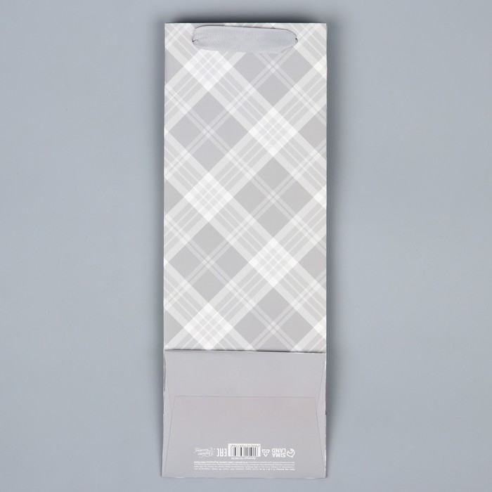 Пакет подарочный под бутылку, упаковка, &laquo;Клетка&raquo;, 36 х 13 х 10 см