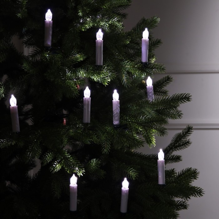 Светодиодные свечи на прищепках 10 см, 10 штук, батарейки ААх1 (не в комплекте), пульт ДУ, свечение белое Светодиодные свечи на прищепках 10 см, 10 штук, батарейки ААх1 (не в комплекте), пульт ДУ, свечение белое