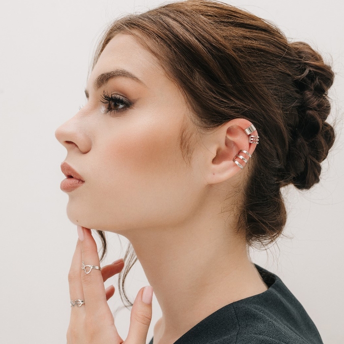 Серьги &laquo;Каффы&raquo; набор 3 шт., классика, цвет серебро