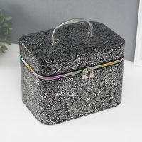 Шкатулка кожзам с зеркалом "Узоры, бабочки" чёрная н-р 3 шт 19х10,5х10,5 21х13х14 15х23х17см