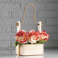 Кашпо деревянное 15&times;12&times;25 см "Ажур", прямоугольное, ручка верёвка, натуральный Дарим Красиво