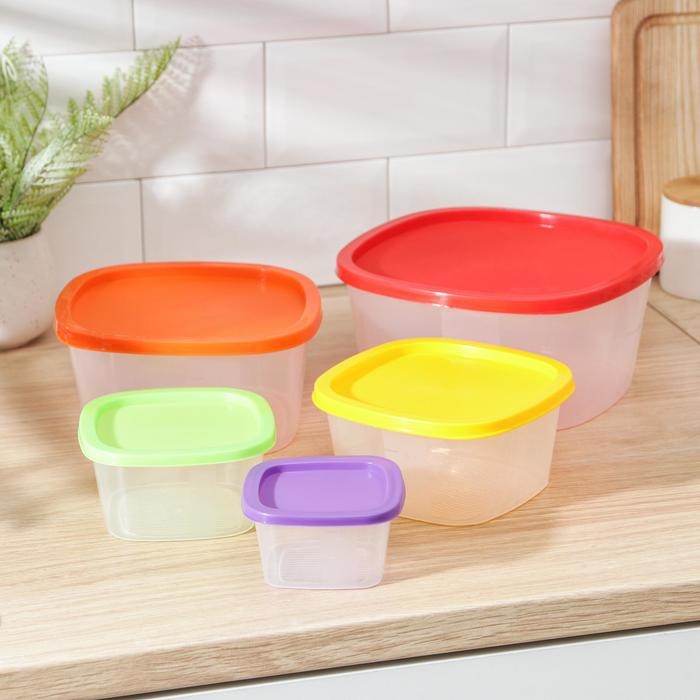 Набор пищевых контейнеров &laquo;BioFresh&raquo;, 5 шт: 0,23 л, 0,5 л, 0,9 л, 1,55 л, 2,65 л, прозрачные, крышки микс