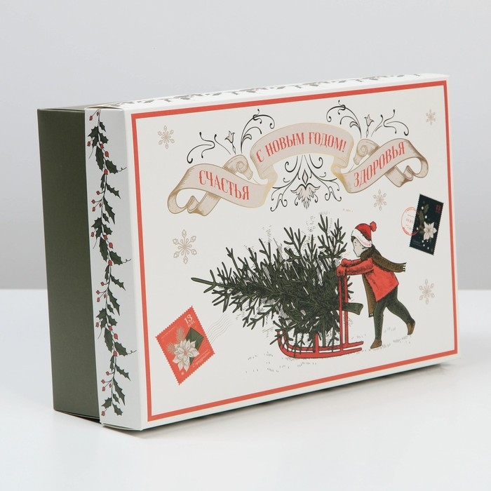 Коробка подарочная новогодняя складная &laquo;Ретро&raquo;, 30 х 20 х 9 см, Новый год