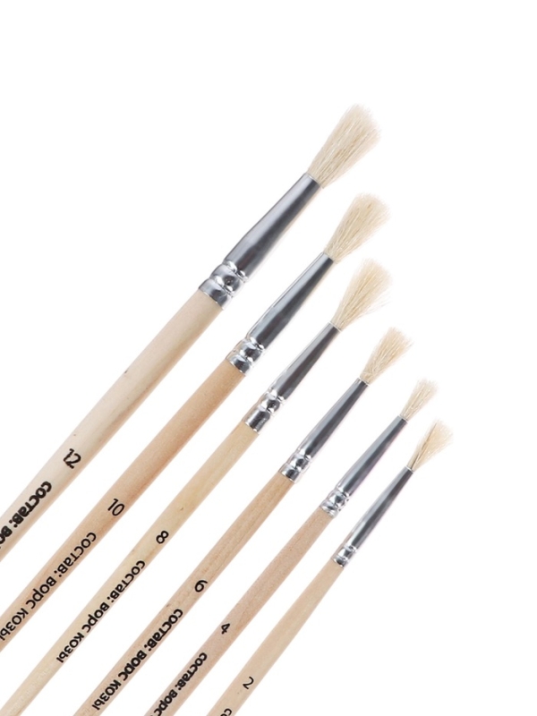 Набор кистей коза круглые 6 штук (№2,4,6,8,10,12) с деревянными ручками на блистере          1070838