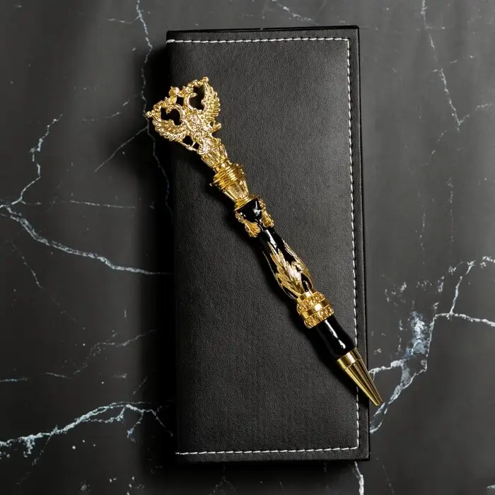 Ручка шариковая подарочная с гербом в футляре, металл , цвет чёрный, пишущий узел 1.0 мм, синяя паста