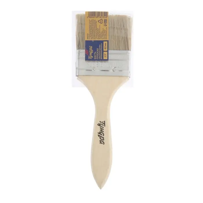 Кисть плоская ТУНДРА, смешанная щетина, деревянная рукоятка, 2.5", 63 мм