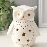 Сувенир керамика свет "Филин в звёздочках" белый 10,5х8х12,5 см