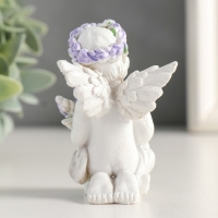 Сувенир полистоун "Белоснежный ангелок с лавандой, в венке из лаванды" МИКС 7,2х4,8х4 см