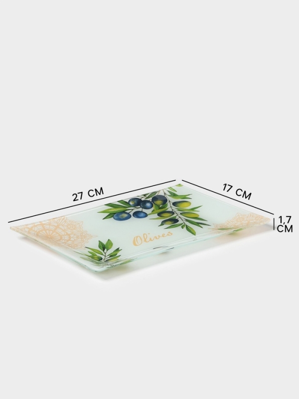 Блюдо сервировочное Доляна &laquo;Олива&raquo;, 27&times;17&times;1,7 см , стекло, рисунок