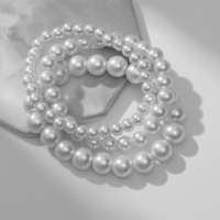 Браслет 3 ряда &laquo;Жемчужина&raquo; шар № 4,5,6, цвет белый, d=7 см