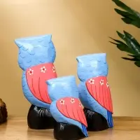 Набор сувенирный &laquo;Совы&raquo;, h=18 см, h=14 см, h=11 см, дерево, розово-синий