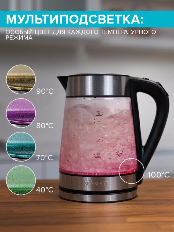 Чайник электрический стеклянный с подсветкой 1,7л