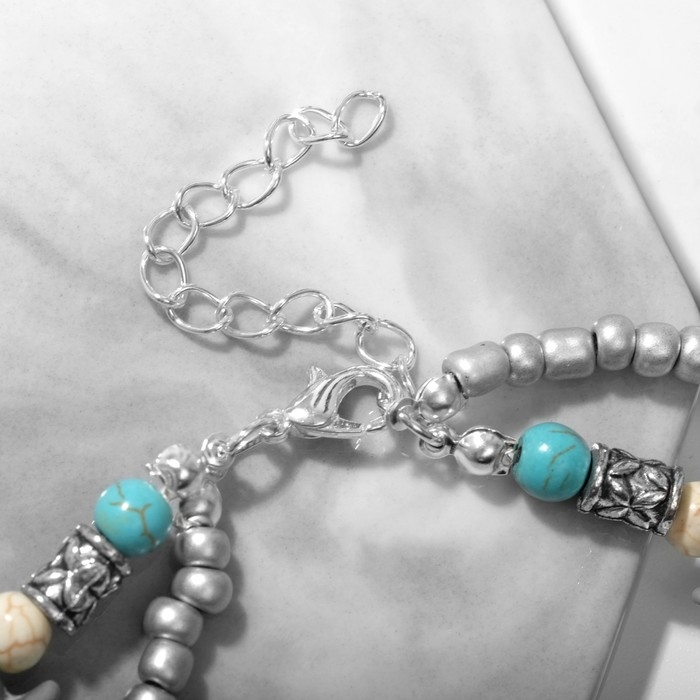 Браслет на ногу &laquo;Морской&raquo; хвостик, цвет бело-голубой в серебре, 25 см + удлинитель 5 см