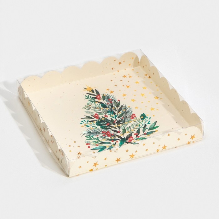 Коробка для кондитерских изделий с PVC крышкой &laquo;Елка&raquo;, 21 х 21 х 3 см