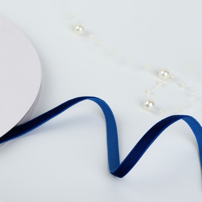 Лента бархатная, 6 мм, 18 &plusmn; 1 м, цвет синий №47