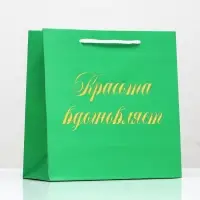 Пакет подарочный &laquo;Красота вдохновляет&raquo;, зелёный, с тиснением, 22.5&times;23&times;10 см