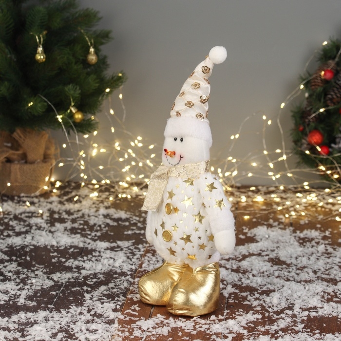 Мягкая игрушка "Снеговик в костюме со звёздами" 36х19 см, золотисто-белый