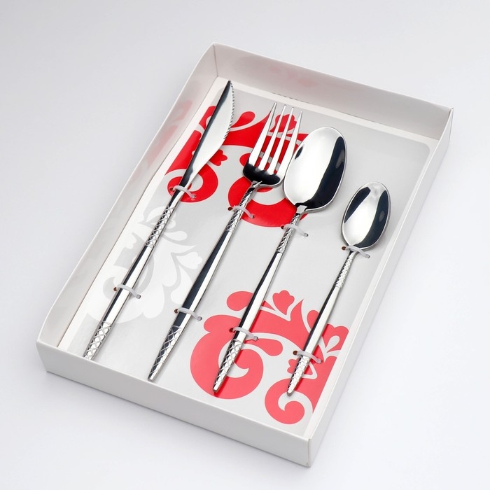 Набор столовых приборов из нержавеющей стали Доляна &laquo;Античность&raquo;, 4 предмета, цвет серебряный