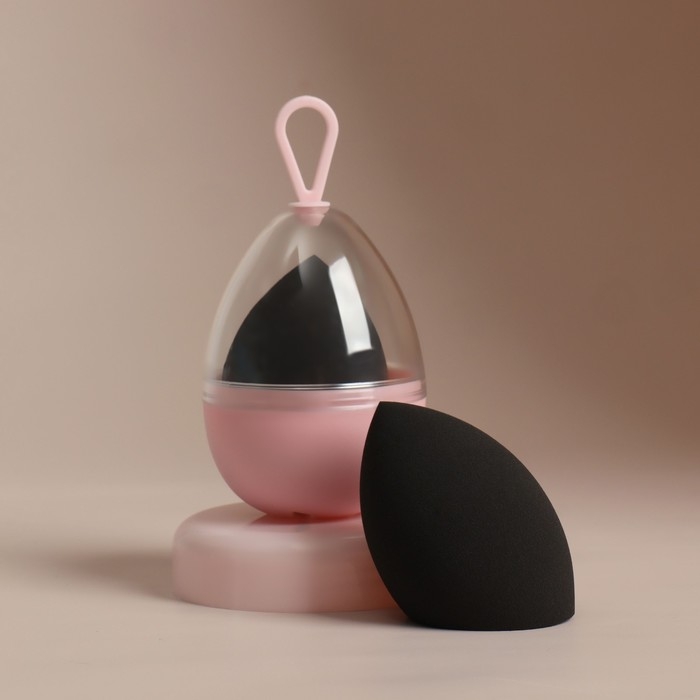 Скошенный спонж для макияжа &laquo;Капля&raquo;, 6 &times; 4 см, увеличивается при намокании, в футляре, цвет чёрный