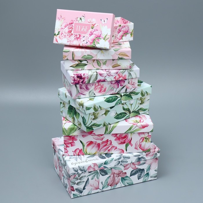 Набор коробок 10 в 1, упаковка подарочная, &laquo;Цветочный сад&raquo;, 12 х 7 х 4 - 32.5 х 20 х 12.5 см