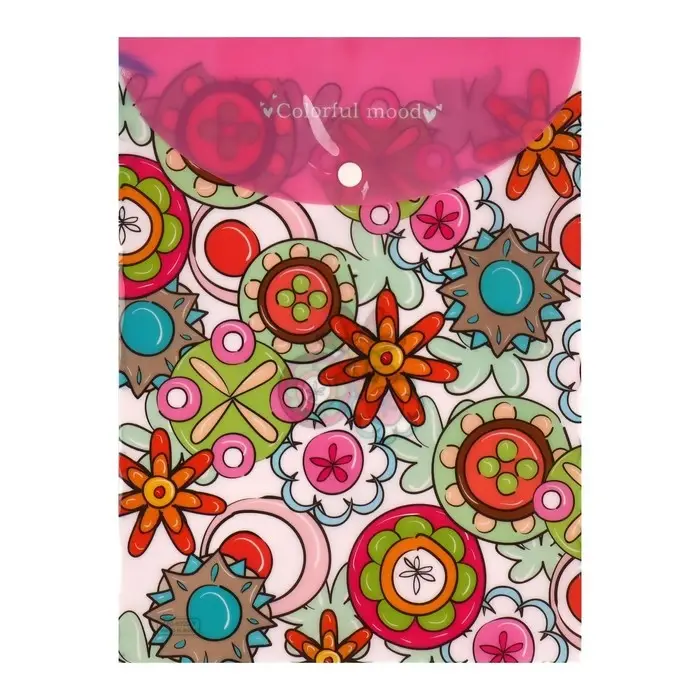 Папка-конверт на кнопке, А4, 180 мкм, "Цветы", МИКС