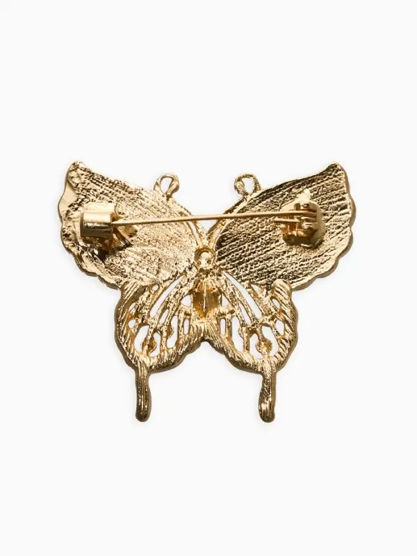 Брошь "Бабочка", цвет бело-зелёный в золоте