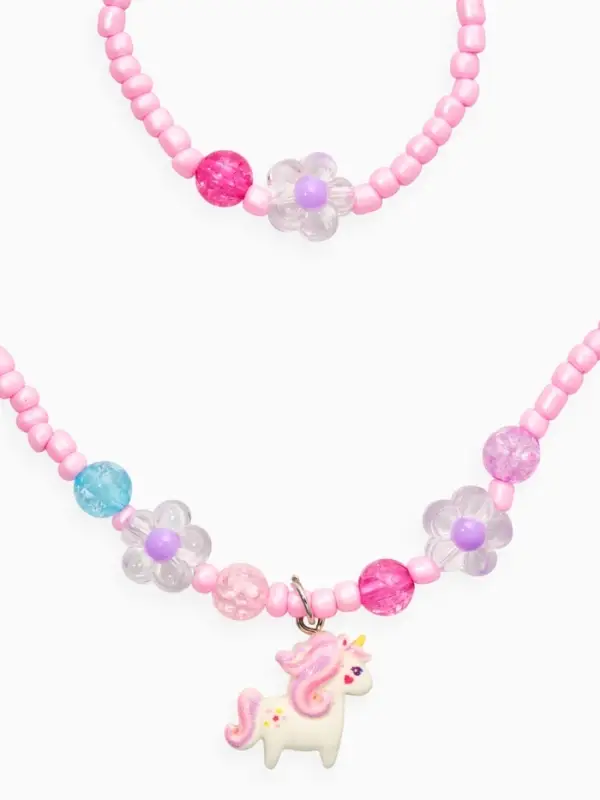 Набор детский &laquo;Выбражулька&raquo; 2 предмета: бусы, браслет,единорог, цветы, цвет розовый