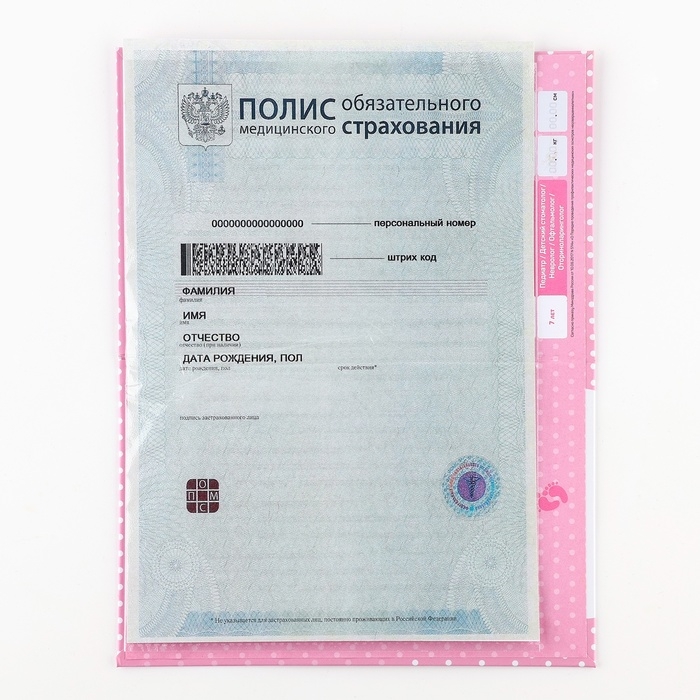Папка для медицинского полиса "Мишка" для девочки, 17,5 х 11,3 см