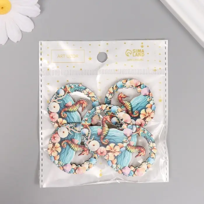 Декор для творчества дерево "Морской конёк" 3,9х3,9х0,3 см