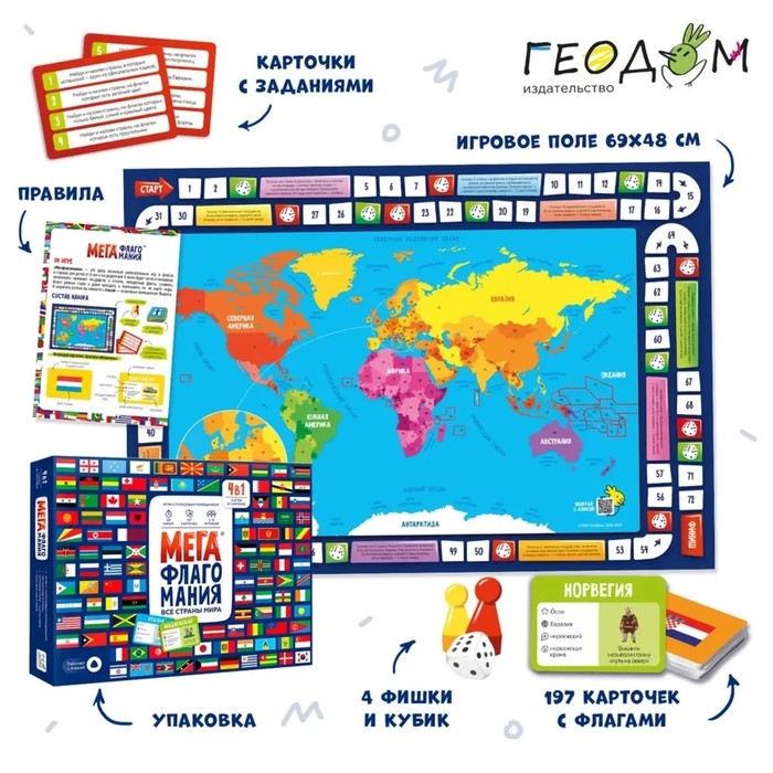 Игра настольная &laquo;Мегафлагомания&raquo;, 200 карточек