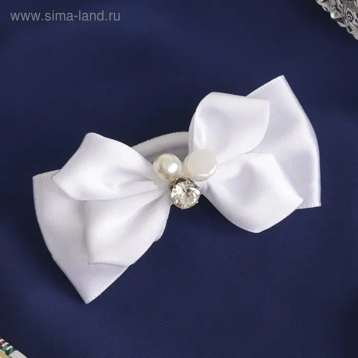 Резинка для волос &laquo;Школьница&raquo;, двойной бант бусинки, 7.5 см, белая
